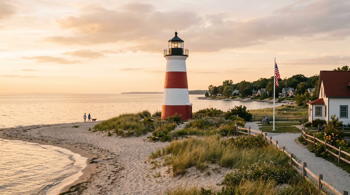 A Great Lakes lighthouse on the Michigan shore