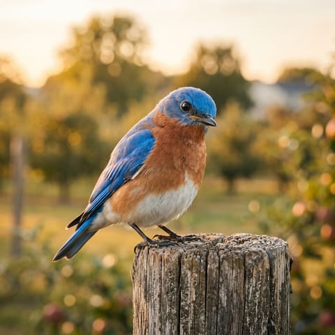An eastern bluebird — New York’s state bird — looking straight at you