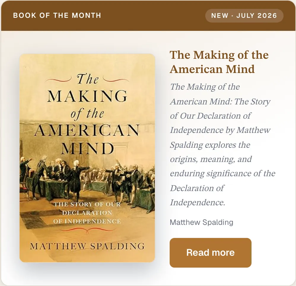 The Book of the Month card on the AMAC Book Club page: this month's selection with its cover art, a short description, and a Read more button.